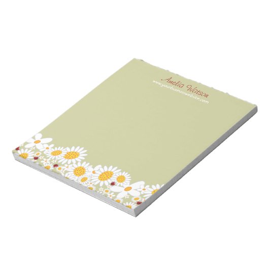Whimsical White Daisies Ladybugs Blume Notepad Notizblock (Rotiert)