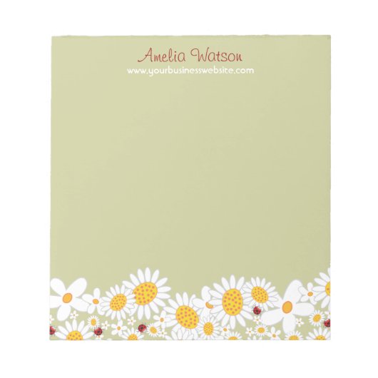 Whimsical White Daisies Ladybugs Blume Notepad Notizblock (Vorderseite)
