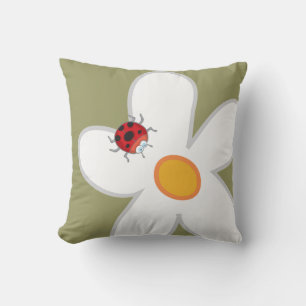 Whimsical White Daisies Red Ladybugs Spring Blume Kissen