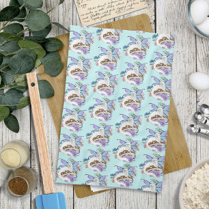 Whimsical White Feenkatze Blaue Pilz Fantasie Geschirrtuch