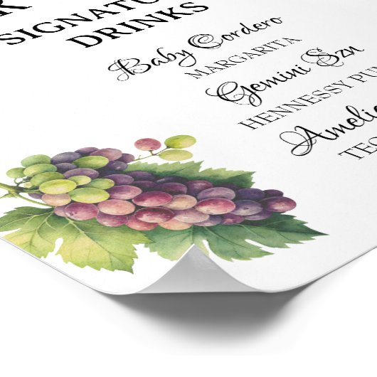 Whimsical White Garden Baby Dusche Bar Menu Poster (Ecke)