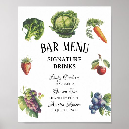 Whimsical White Garden Baby Dusche Bar Menu Poster (Vorne)