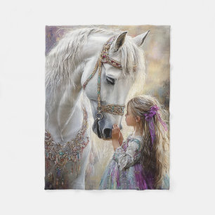Whimsical White Horse Lil Girl Celeste Scene Fleecedecke
