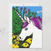Whimsical White Lila Birthday Unicorn Einladung (Rückseite)