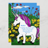 Whimsical White Lila Birthday Unicorn Einladung (Vorne/Hinten)