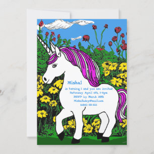Whimsical White Lila Birthday Unicorn Einladung