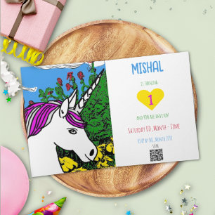 Whimsical White Lila Birthday Unicorn Einladung