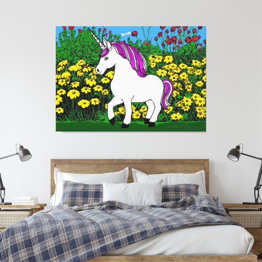 Whimsical White Lila Birthday Unicorn Leinwanddruck (Insitu (Schlafzimmer))