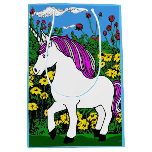 Whimsical White Lila Birthday Unicorn Mittlere Geschenktüte