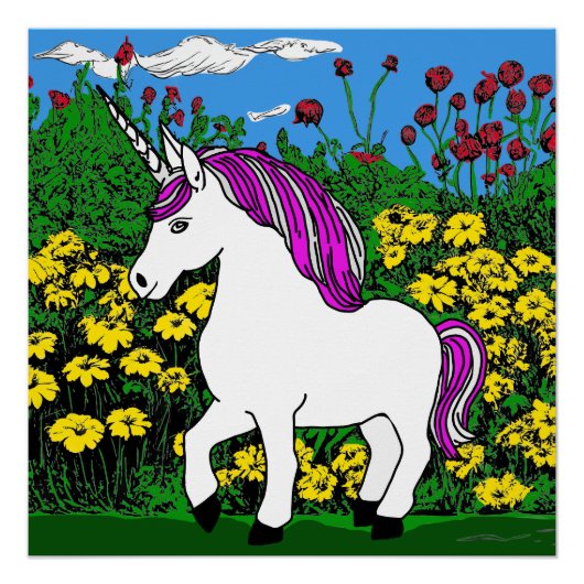 Whimsical White Lila Birthday Unicorn Poster (Vorderseite)