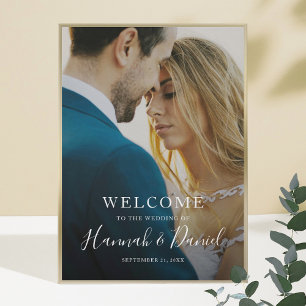 Whimsical White Modern Foto Wedding Willkommen Poster