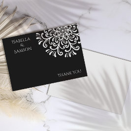 Whimsical White on Black Blüh Danke Karte