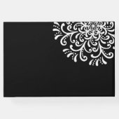 Whimsical White on Black Blüh Wedding Gästebuch (Rückseite)