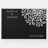 Whimsical White on Black Blüh Wedding Gästebuch (Vorderseite)