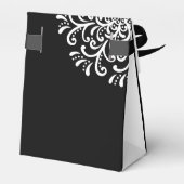 Whimsical White on Black Blüh Wedding Geschenkschachtel (Rückseite)