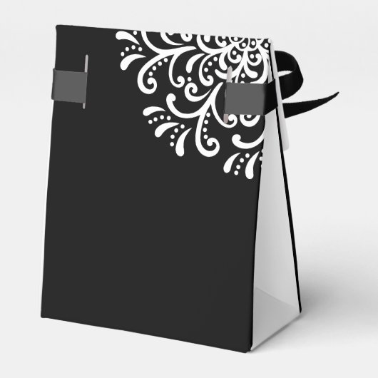 Whimsical White on Black Blüh Wedding Geschenkschachtel (Rückseite)