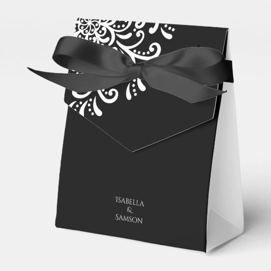 Whimsical White on Black Blüh Wedding Geschenkschachtel (Vorderseite)