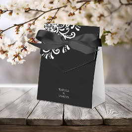 Whimsical White on Black Blüh Wedding Geschenkschachtel
