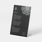 Whimsical White on Black Blüh Wedding Menu Sockelschild (Vorderseite)