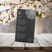 Whimsical White on Black Blüh Wedding Menu Sockelschild