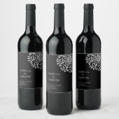 Whimsical White on Black Blüh Weinetikett (Flaschen)