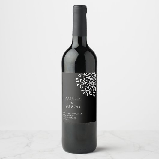 Whimsical White on Black Blüh Weinetikett (Vorderseite)