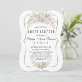 Whimsical White Pink Blume Gold Frame Sweet 16 Einladung (Stehend Vorderseite)
