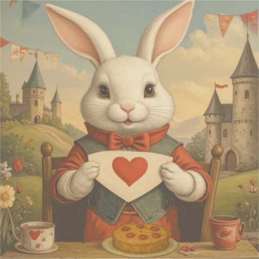 Whimsical White Rabbit Hearts Enchanted Wonderland Aufkleber (Vorderseite)