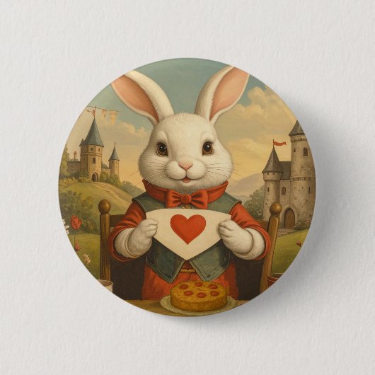 Whimsical White Rabbit Hearts Enchanted Wonderland Button (Vorderseite)