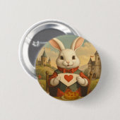 Whimsical White Rabbit Hearts Enchanted Wonderland Button (Vorne & Hinten)
