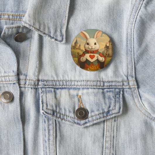 Whimsical White Rabbit Hearts Enchanted Wonderland Button (Beispiel)