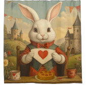 Whimsical White Rabbit Hearts Enchanted Wonderland Duschvorhang (Vorderseite)