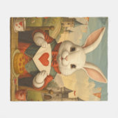 Whimsical White Rabbit Hearts Enchanted Wonderland Fleecedecke (Vorderseite (Horizontal))