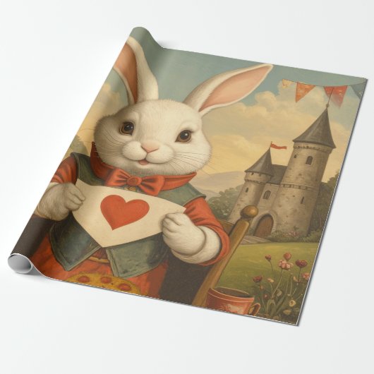 Whimsical White Rabbit Hearts Enchanted Wonderland Geschenkpapier (Ungerollt)