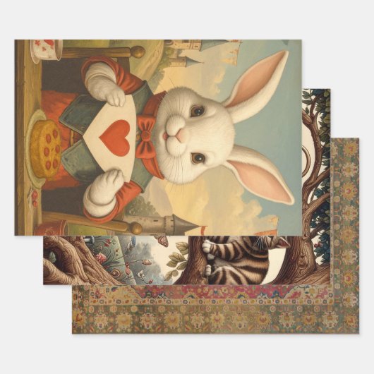 Whimsical White Rabbit Hearts Enchanted Wonderland Geschenkpapier Set (Set)