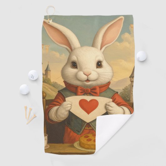 Whimsical White Rabbit Hearts Enchanted Wonderland Golfhandtuch (Insitu)