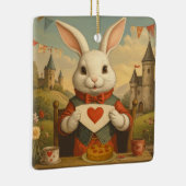 Whimsical White Rabbit Hearts Enchanted Wonderland Keramikornament (Rechts)