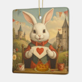 Whimsical White Rabbit Hearts Enchanted Wonderland Keramikornament (Links)