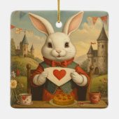 Whimsical White Rabbit Hearts Enchanted Wonderland Keramikornament (Rückseite)
