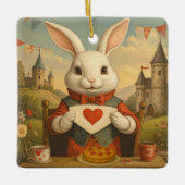 Whimsical White Rabbit Hearts Enchanted Wonderland Keramikornament (Vorderseite)