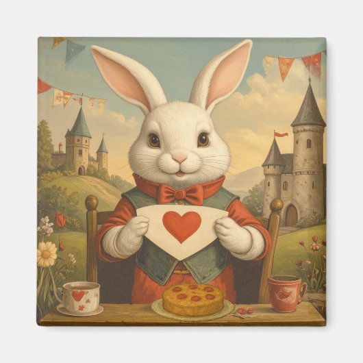 Whimsical White Rabbit Hearts Enchanted Wonderland Magnet (Vorne)