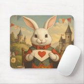 Whimsical White Rabbit Hearts Enchanted Wonderland Mousepad (Mit Mouse)