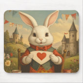 Whimsical White Rabbit Hearts Enchanted Wonderland Mousepad (Vorne)