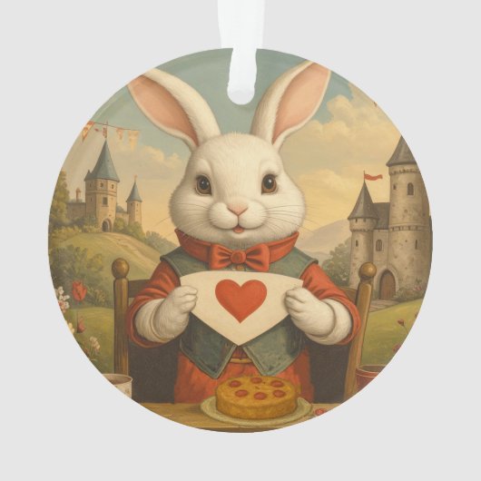 Whimsical White Rabbit Hearts Enchanted Wonderland Ornament (Rückseite)