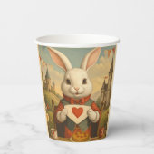 Whimsical White Rabbit Hearts Enchanted Wonderland Pappbecher (Rückseite)