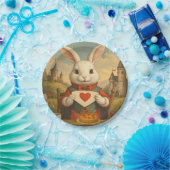Whimsical White Rabbit Hearts Enchanted Wonderland Pappteller (Party)