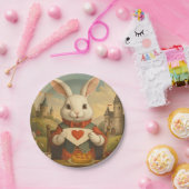 Whimsical White Rabbit Hearts Enchanted Wonderland Pappteller (Party)