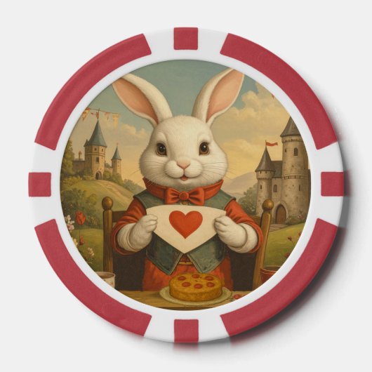 Whimsical White Rabbit Hearts Enchanted Wonderland Pokerchips (Vorderseite)