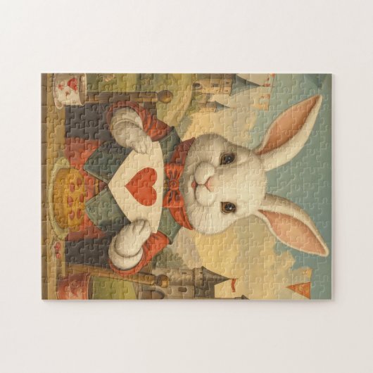 Whimsical White Rabbit Hearts Enchanted Wonderland Puzzle (Horizontal)