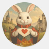 Whimsical White Rabbit Hearts Enchanted Wonderland Runder Aufkleber (Vorderseite)